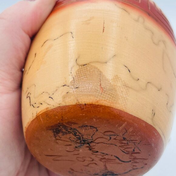 Vintage Handmade Navajo Horse Hair Etched Pottery Vase Signed Freddie Smith - Picture 9 of 10